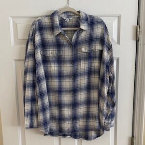 Old Navy Blue and Cream Plaid Women’s The Boyfriend Shirt XXL Tall